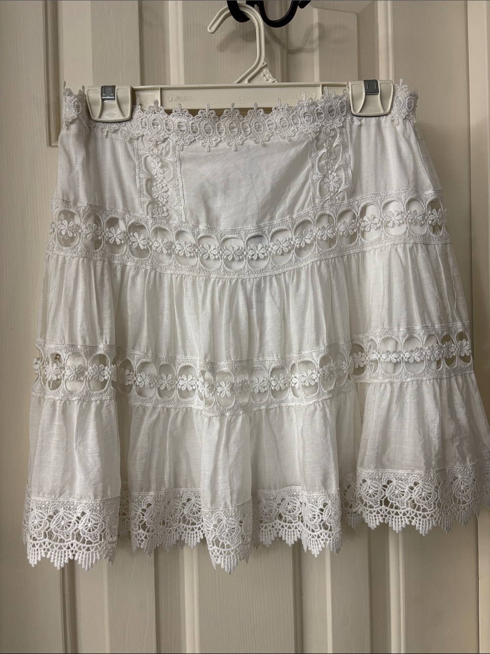 White Lace Tiered Skirt with Crochet Trim